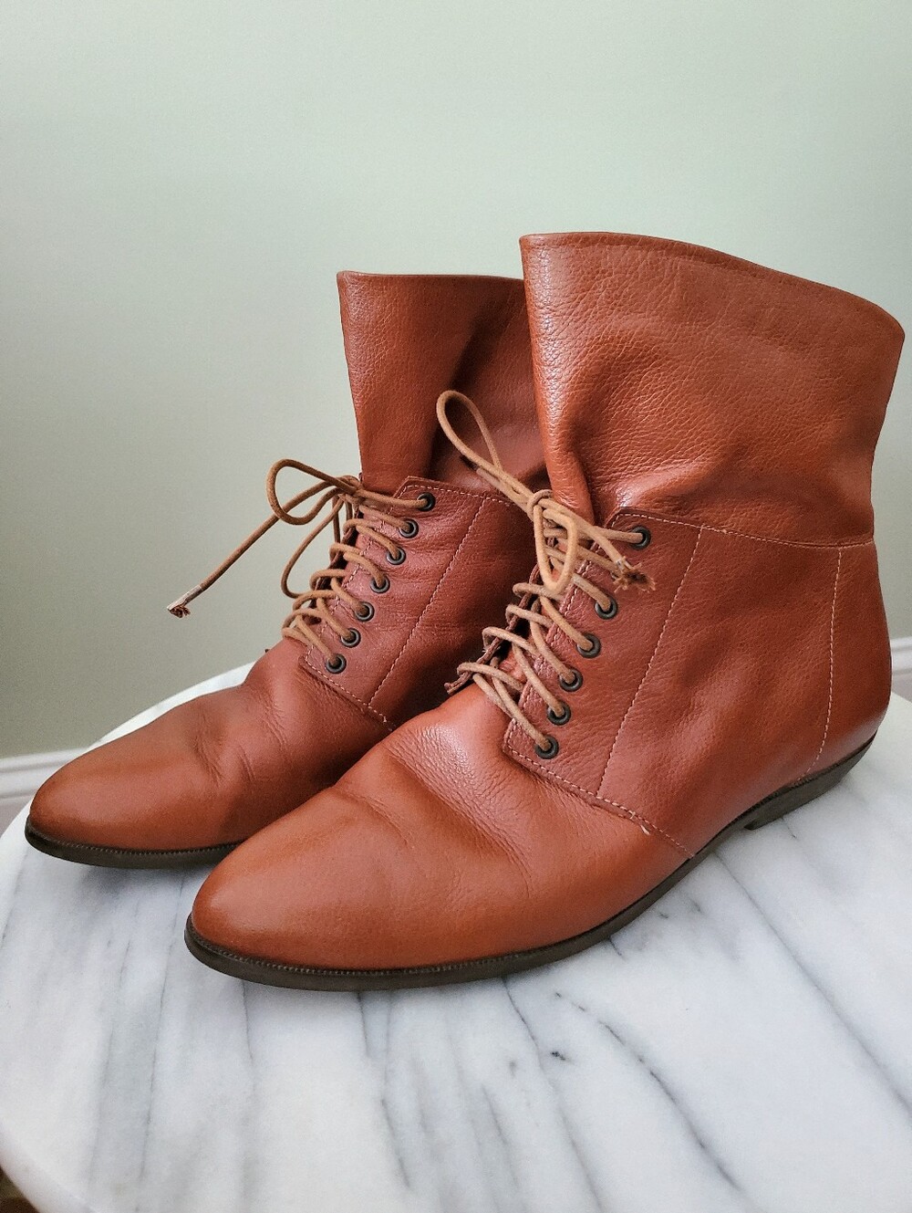 Vintage 80s Buskens Slouch Ankle Leather Granny Boots, Cognac Brown, 7.5